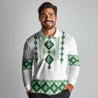 Ukraine Vyshyvanka Inspired Long Sleeve Polo Shirt Ukrainian Traditional Folk Pattern