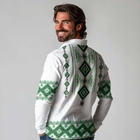 Ukraine Vyshyvanka Inspired Long Sleeve Polo Shirt Ukrainian Traditional Folk Pattern