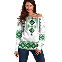 Ukraine Vyshyvanka Inspired Off Shoulder Sweater Ukrainian Traditional Folk Pattern