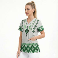 Ukraine Vyshyvanka Inspired Scrub Top Ukrainian Traditional Folk Pattern