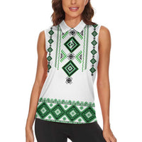 Ukraine Vyshyvanka Inspired Women Sleeveless Polo Shirt Ukrainian Traditional Folk Pattern