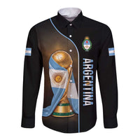 Personalized Argentina Football 2026 Long Sleeve Button Shirt Trophy Flag Pride Art