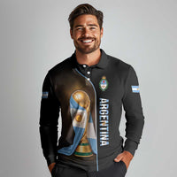 Personalized Argentina Football 2026 Long Sleeve Polo Shirt Trophy Flag Pride Art