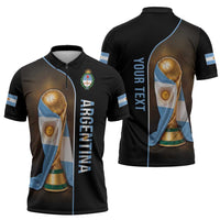 Personalized Argentina Football 2026 Zipper Polo Shirt Trophy Flag Pride Art