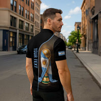 Personalized Argentina Football 2026 Zipper Polo Shirt Trophy Flag Pride Art