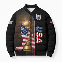Personalized USA Football 2026 Bomber Puffer Jacket Trophy Flag Pride Art