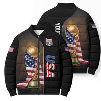 Personalized USA Football 2026 Bomber Puffer Jacket Trophy Flag Pride Art
