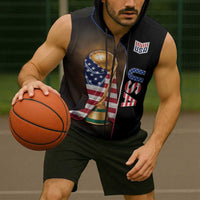 Personalized USA Football 2026 Sleeveless Zip Hoodie Trophy Flag Pride Art