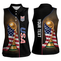 Personalized USA Football 2026 Women Sleeveless Polo Shirt Trophy Flag Pride Art