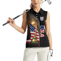 Personalized USA Football 2026 Women Sleeveless Polo Shirt Trophy Flag Pride Art
