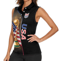 Personalized USA Football 2026 Women Sleeveless Polo Shirt Trophy Flag Pride Art