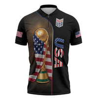 Personalized USA Football 2026 Zipper Polo Shirt Trophy Flag Pride Art
