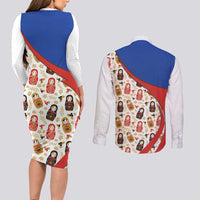 Russian Doll Couples Matching Long Sleeve Bodycon Dress and Long Sleeve Button Shirt Flag Color Style No1 - Wonder Print Shop