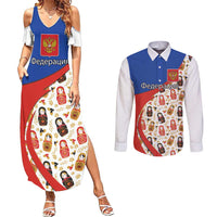 Russian Doll Couples Matching Summer Maxi Dress and Long Sleeve Button Shirt Flag Color Style No1 - Wonder Print Shop