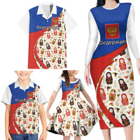 Russian Doll Family Matching Long Sleeve Bodycon Dress and Hawaiian Shirt Flag Color Style No1 - Wonder Print Shop