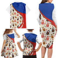 Russian Doll Family Matching Long Sleeve Bodycon Dress and Hawaiian Shirt Flag Color Style No1 - Wonder Print Shop
