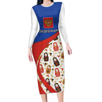 Russian Doll Family Matching Long Sleeve Bodycon Dress and Hawaiian Shirt Flag Color Style No1 - Wonder Print Shop