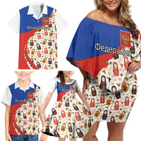 Russian Doll Family Matching Off Shoulder Short Dress and Hawaiian Shirt Flag Color Style No1 - Wonder Print Shop