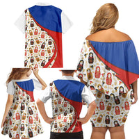 Russian Doll Family Matching Off Shoulder Short Dress and Hawaiian Shirt Flag Color Style No1 - Wonder Print Shop