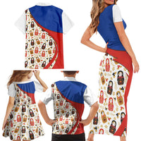 Russian Doll Family Matching Short Sleeve Bodycon Dress and Hawaiian Shirt Flag Color Style No1 - Wonder Print Shop