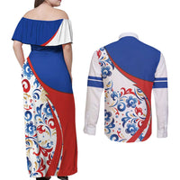 Matryoshka Doll Couples Matching Off Shoulder Maxi Dress and Long Sleeve Button Shirt Flag Color Style No2 - Wonder Print Shop