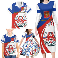 Matryoshka Doll Family Matching Long Sleeve Bodycon Dress and Hawaiian Shirt Flag Color Style No2 - Wonder Print Shop