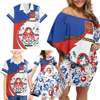 Matryoshka Doll Family Matching Off Shoulder Short Dress and Hawaiian Shirt Flag Color Style No2 - Wonder Print Shop