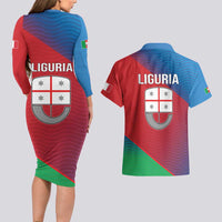 Italy Liguria Couples Matching Long Sleeve Bodycon Dress and Hawaiian Shirt Emblem With Flag Style LT19