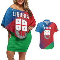 Italy Liguria Couples Matching Off Shoulder Short Dress and Hawaiian Shirt Emblem With Flag Style LT19