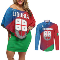 Italy Liguria Couples Matching Off Shoulder Short Dress and Long Sleeve Button Shirt Emblem With Flag Style LT19