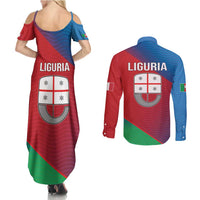 Italy Liguria Couples Matching Summer Maxi Dress and Long Sleeve Button Shirt Emblem With Flag Style LT19