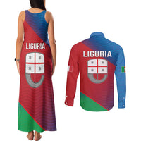 Italy Liguria Couples Matching Tank Maxi Dress and Long Sleeve Button Shirt Emblem With Flag Style LT19