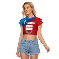 Italy Liguria Raglan Cropped T Shirt Emblem With Flag Style LT19