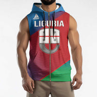 Italy Liguria Sleeveless Zip Hoodie Emblem With Flag Style - Wonder Print Shop