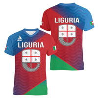 Italy Liguria Women V-Neck T-Shirt Emblem With Flag Style LT19