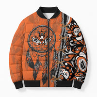 Canada Indigenous Orange Shirt Day Bomber Puffer Jacket Haida Dreamcatcher Art