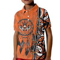 Canada Indigenous Orange Shirt Day Kid Polo Shirt Haida Dreamcatcher Art