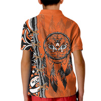 Canada Indigenous Orange Shirt Day Kid Polo Shirt Haida Dreamcatcher Art