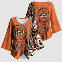 Canada Indigenous Orange Shirt Day Kimono Sleeve Blouse Haida Dreamcatcher Art