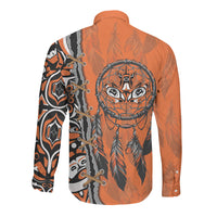 Canada Indigenous Orange Shirt Day Long Sleeve Button Shirt Haida Dreamcatcher Art