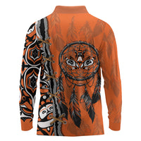 Canada Indigenous Orange Shirt Day Long Sleeve Polo Shirt Haida Dreamcatcher Art