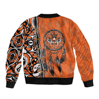 Canada Indigenous Orange Shirt Day Sleeve Zip Bomber Jacket Haida Dreamcatcher Art