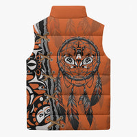 Canada Indigenous Orange Shirt Day Sleeveless Puffer Jacket Haida Dreamcatcher Art