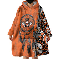 Canada Indigenous Orange Shirt Day Wearable Blanket Hoodie Haida Dreamcatcher Art