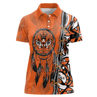 Canada Indigenous Orange Shirt Day Women Polo Shirt Haida Dreamcatcher Art