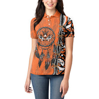 Canada Indigenous Orange Shirt Day Women Polo Shirt Haida Dreamcatcher Art