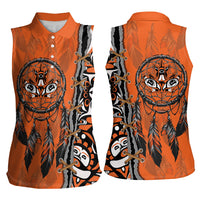 Canada Indigenous Orange Shirt Day Women Sleeveless Polo Shirt Haida Dreamcatcher Art