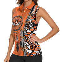 Canada Indigenous Orange Shirt Day Women Sleeveless Polo Shirt Haida Dreamcatcher Art