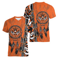 Canada Indigenous Orange Shirt Day Women V-Neck T-Shirt Haida Dreamcatcher Art