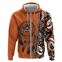 Canada Indigenous Orange Shirt Day Zip Hoodie Haida Dreamcatcher Art